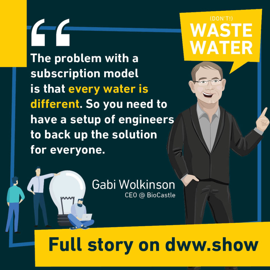 The problem with a subscription model is that every water is different. So you need to have a setup of engineers to back up the solution for everyone. Gabi Wolkinson, CEO of BioCastle.