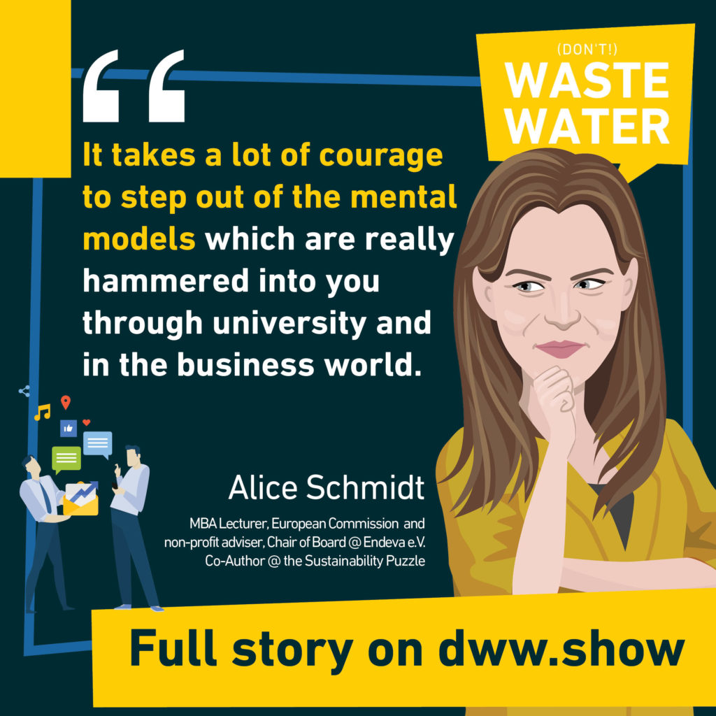 It takes a lot of courage to step out of the mental models we're hammered into in universities and business world, thinks Alice Schmidt, co-author of the Sustainability Puzzle.