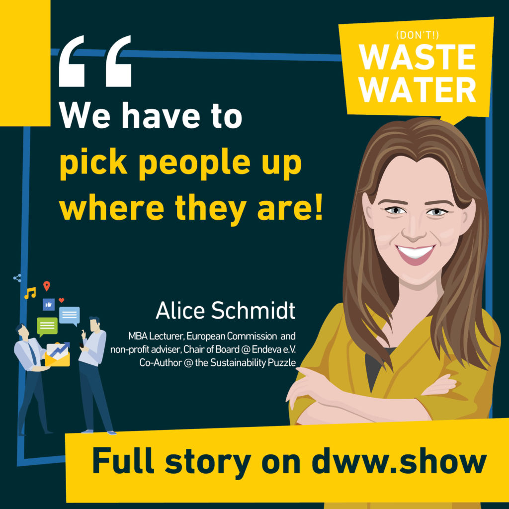 To be successful, we have to pick people where they are. So thinks Alice Schmidt, co-author of the Sustainability Puzzle book.