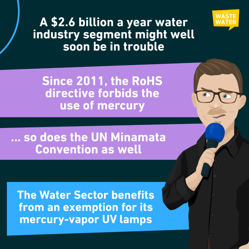 a 2.6 billiion dollars water industry segment could be at risk with RoHS and UN Minamata that could ban UV Mercury-Vapor Lamps