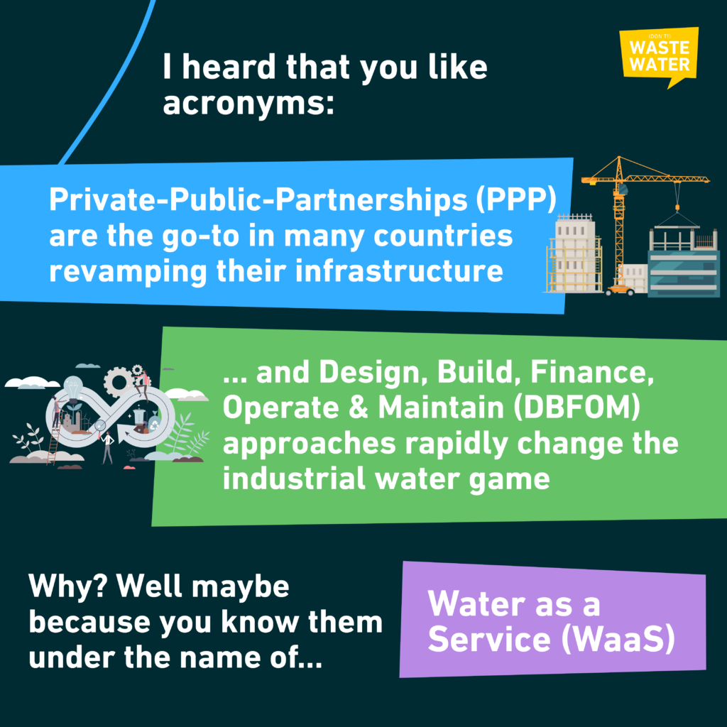 Private Public Partnerships (PPP) and Design Build Finance Operate & Maintain (DBFOM) ultimately lead into Water as a Service (WaaS)