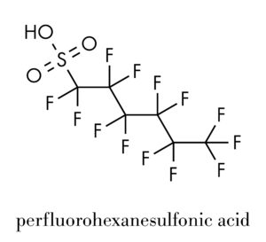 Skeletal formula of PFHxS - a typical PFAS structure