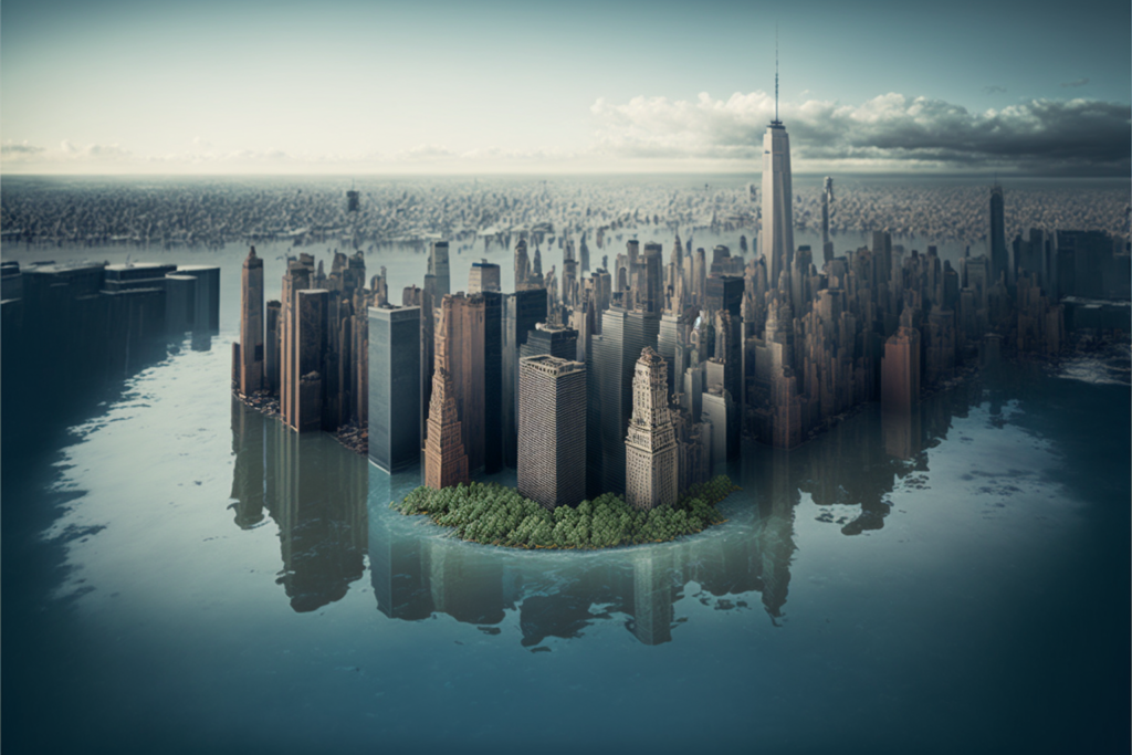 This would be MidJourney's vision of a New York underwater with Sea Level rise