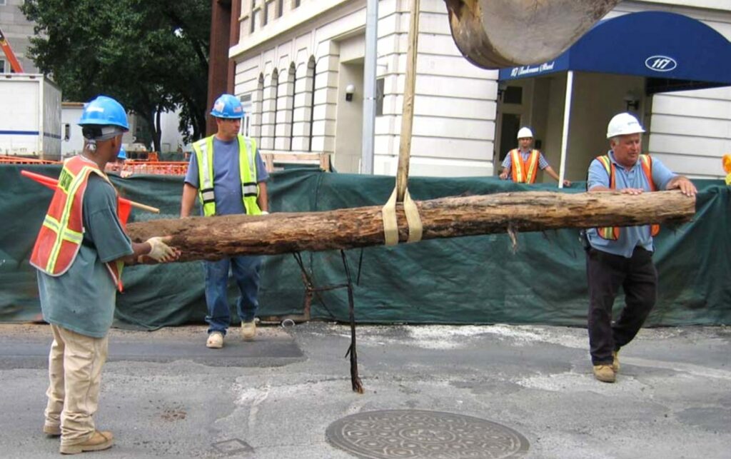 Wooden Water Pipes from the early 19th century excavated in downtown Manhattan