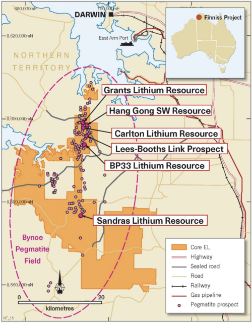 Project Location Map of the Finiss Lithium Mine near Darwin, Australia