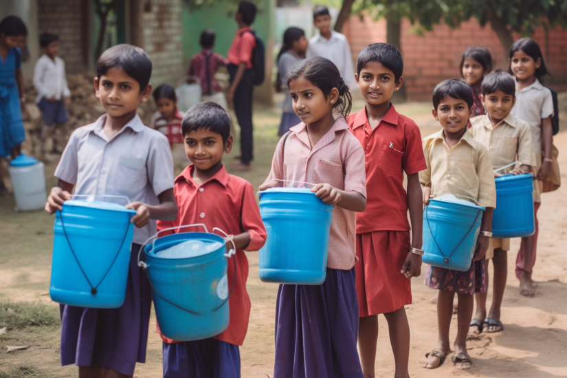 Water Action Agenda - School Children taking water buckets
