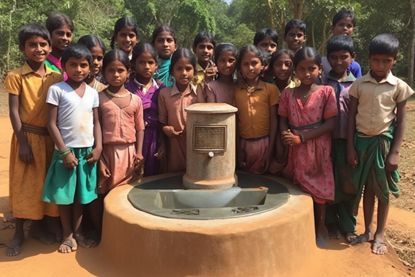 Water Action Agenda - School Pupils posing next to Water Fountain