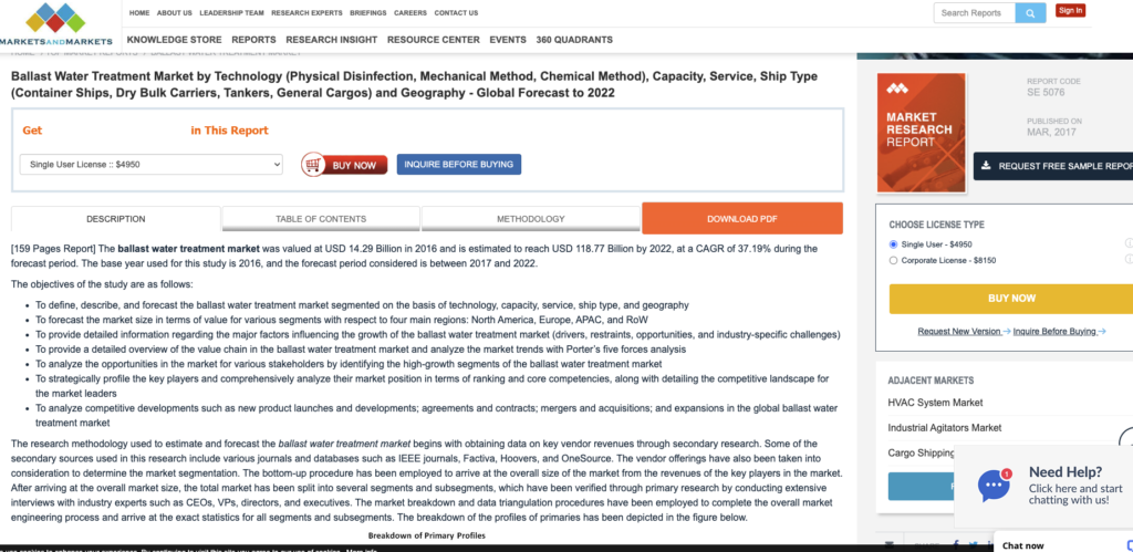 A market study on Ballast Water Treatment