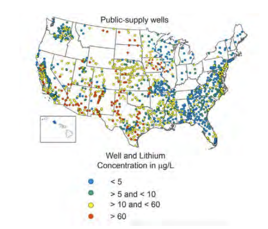 micro dose concentrations of Lithium in public supply drinking water wells across the United States